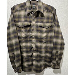 Mens Royal Robbins Regular Fit Shirt M Plaid Green Button Front L/S Rayon Blend